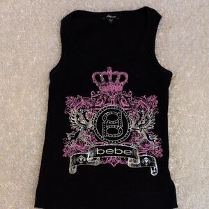 Bebe Black Tank with Pink Regal Graphic Sz Lg